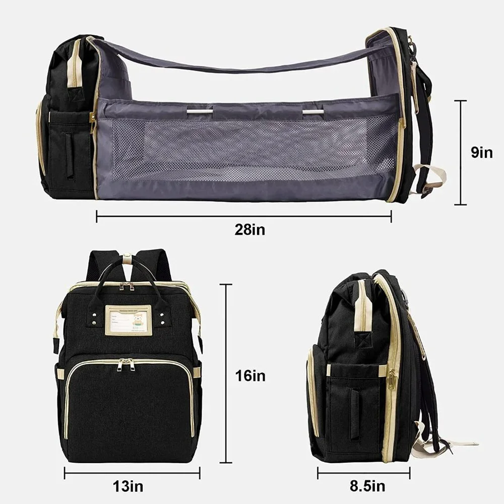 Diaper Bag Backpack 3 in 1 Foldable Changing Station Travel Baby Bag Bassinet